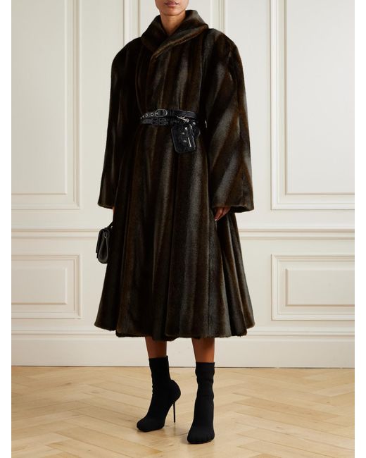 Balenciaga Black Mantel Aus Plüschmaterial Mit Gürtel