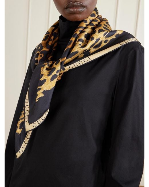 Gucci Black Leopard-Print Silk-Twill Scarf