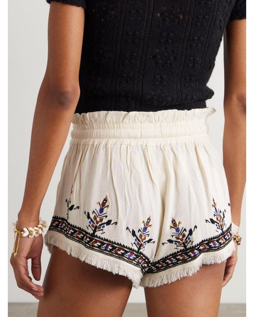 Isabel Marant Natural Kriss Frayed Embroidered Jacquard Shorts