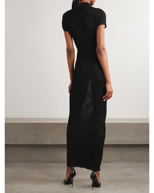 Jean Paul Gaultier Black Embellished Checked Ribbed-Knit Turtleneck Maxi Dress