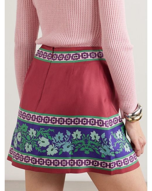 LaDoubleJ Red Foulard Printed Silk Mini Skirt