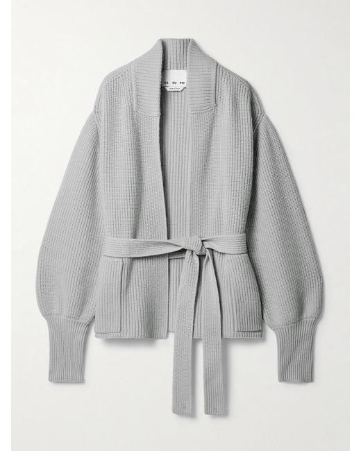 Sa Su Phi Gray E.R. Cardigan Aus Einer Gerippten Merinowoll-Kaschmirmischung Mit Bindegürtel