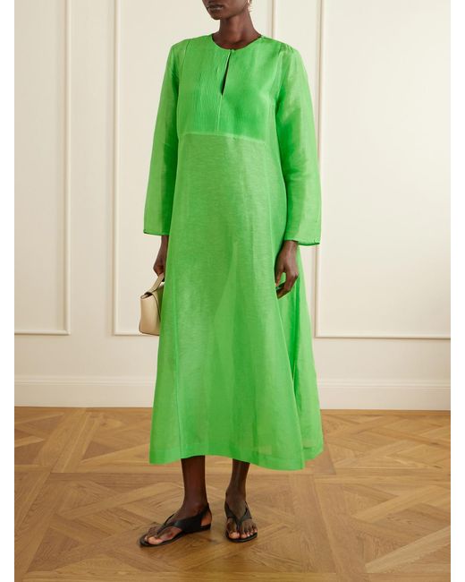 Tory Burch Green Linen And Silk-Blend Kaftan