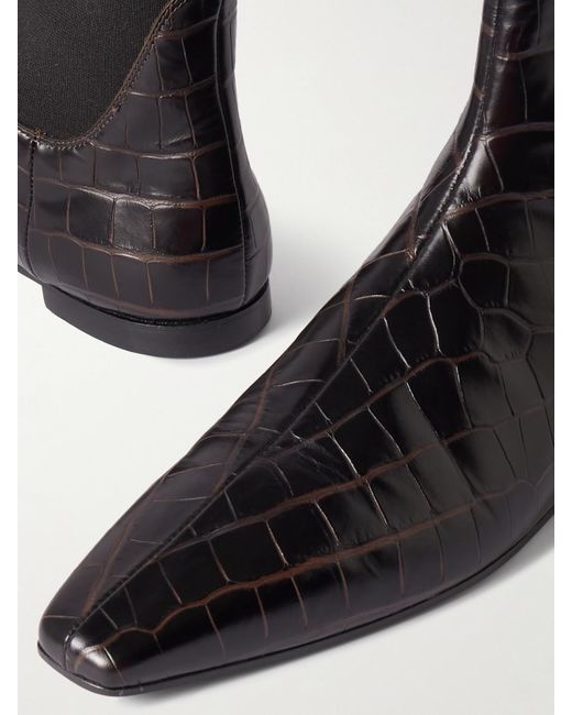 Totême  Black Ankle Boots Aus Leder Mit Krokodileffekt