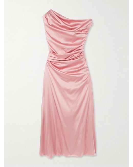 Staud Pink Phare Midikleid Aus Einer Seidenmischung Mit Falten