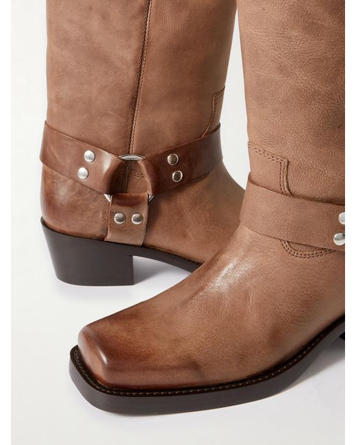 Paris Texas Brown Roxy Embellished Leather Knee Boots