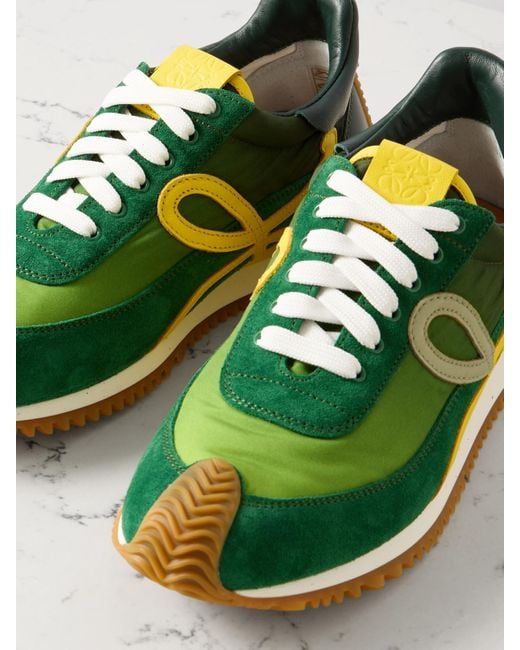 Baskets En Tissu Technique Et En Daim À Finitions En Cuir Flow Runner 2.0 Loewe en coloris Green