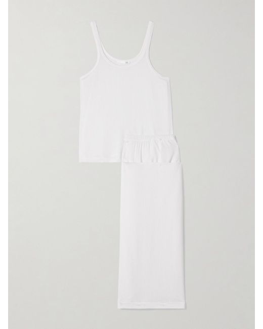 Skin White Dreamy Ribbed Stretch-Tencel Modal Jersey Pajama Set