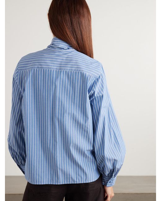 Max Mara Blue Embellished Striped Cotton-Blend Poplin Shirt