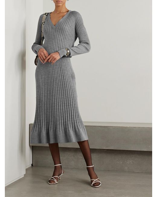 Proenza Schouler Gray Eden Reversible Ribbed Wool And Silk-Blend Midi Dress