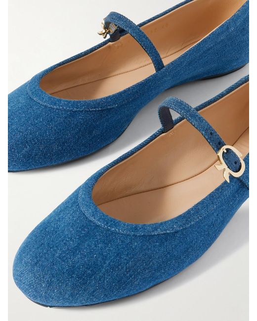 Gianvito Rossi Blue Carla Denim Mary Jane Ballet Flats