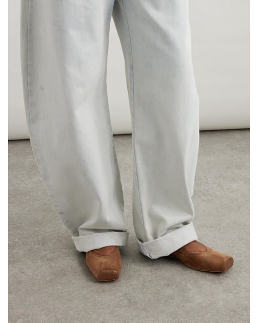 Alaïa Brown Leather-Trimmed Suede Ballet Flats