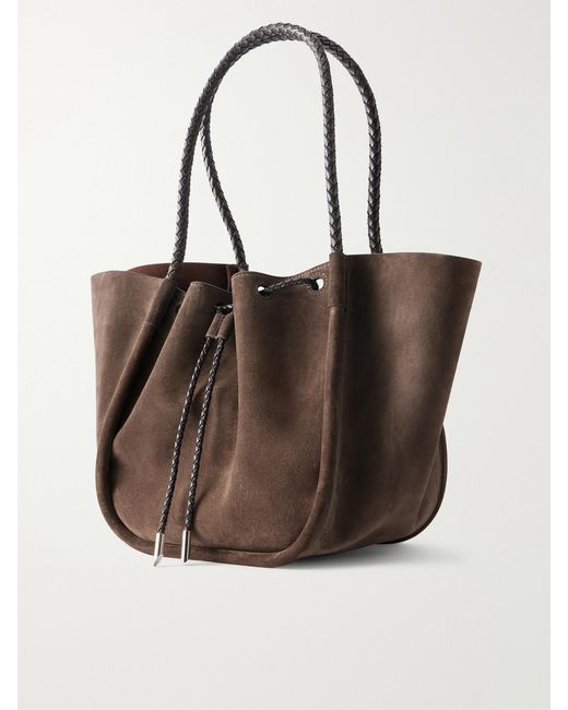 Proenza Schouler Natural Large Ruched Leather-Trimmed Suede Tote