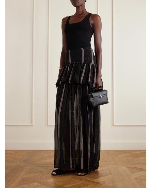 LIBEROWE Black Nina Striped Peplum Silk Maxi Skirt