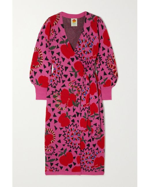 FARM Rio Wrapfront Intarsiaknit Midi Dress in Pink (Red) Lyst Canada