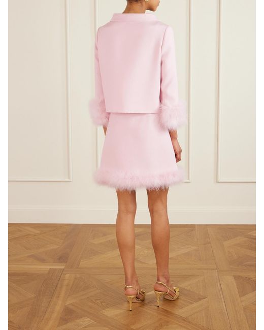 Valentino Garavani Pink Jacke Aus Crêpe De Chine Aus Einer Woll-Seidenmischung Mit Federn Und Verzierung