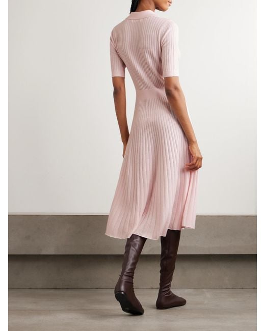 arch4 Pink Skylark Ribbed Organic Cashmere Midi Dress