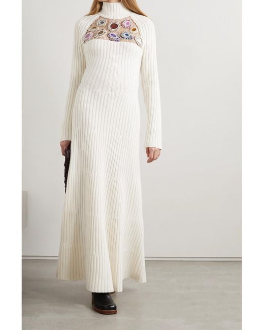 Gabriela Hearst Natural Juana Maxikleid Aus Geripptem Kaschmir Mit Cut-Out Und Verzierungen