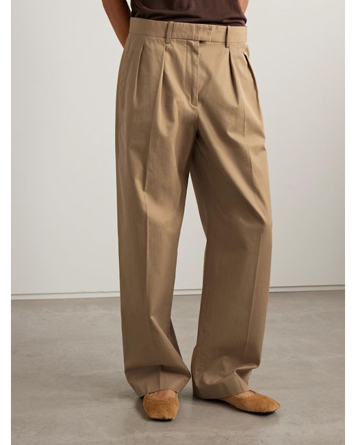 The Row Natural Alfidis Hose Mit Weitem Bein Aus Gebürstetem Twill Aus Einer Baumwoll-Kaschmirmischung Mit Bundfalten