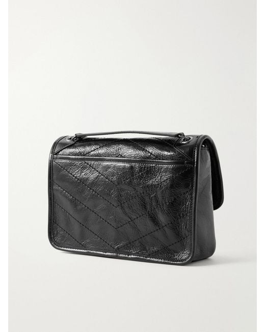 Saint Laurent Black Niki Baby Quilted Crinkled-Leather Shoulder Bag