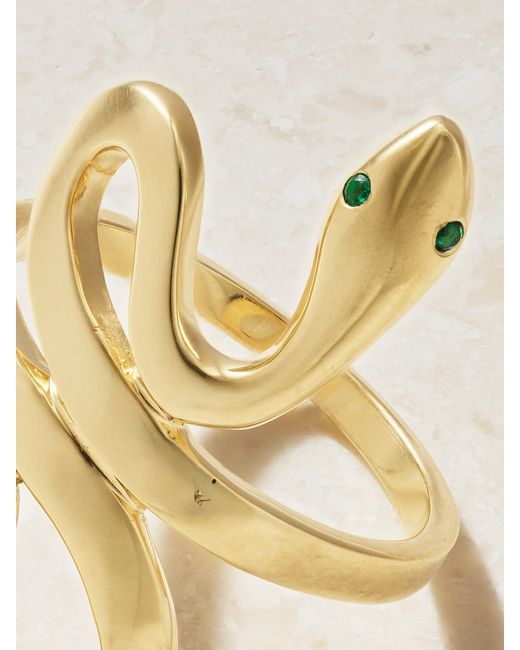 Ileana Makri Metallic Slither Snake 18-Karat Emerald Ring