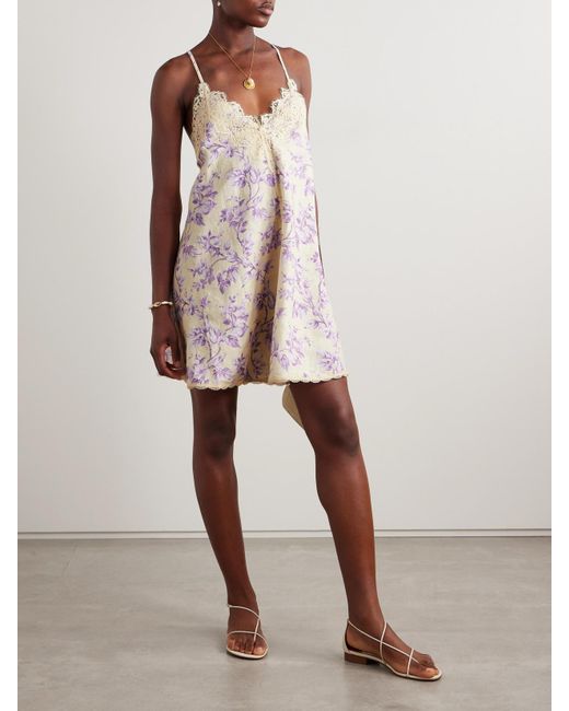 Zimmermann Pink Halliday Lace-Trimmed Floral-Print Linen Mini Dress