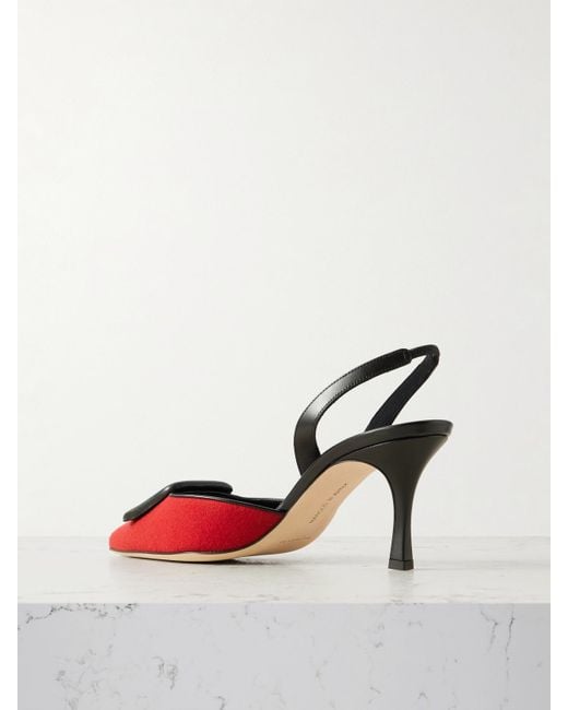 Escarpins À Brides Arrière En Velours À Finitions En Cuir Et À Boucles Maysli 70 Manolo Blahnik en coloris Red