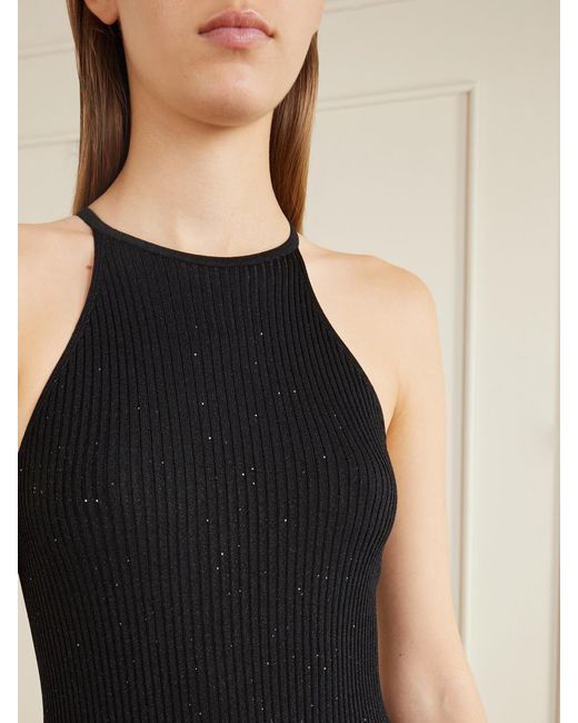 Tom Ford Black Ribbed Lurex Halterneck Maxi Dress