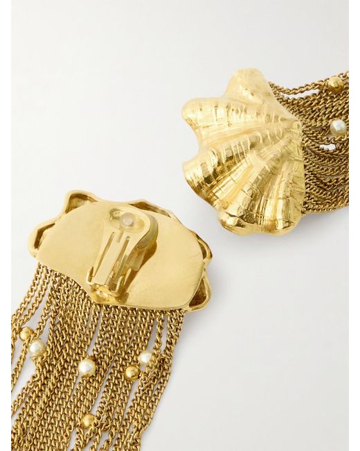 Chloé Metallic Shells Fringed-Tone Faux Pearl Clip Earrings