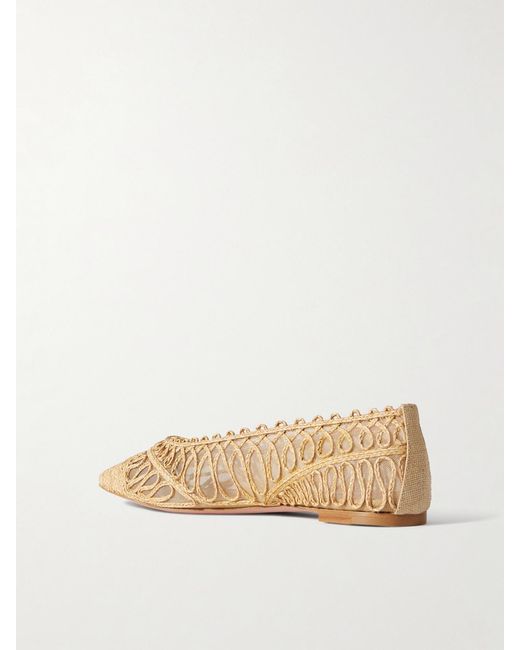 Aquazzura Natural Kahlo Raffia And Mesh Ballet Flats