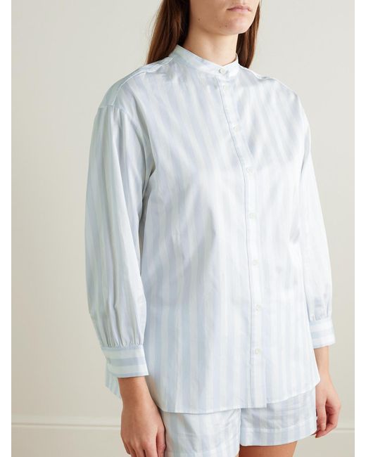 Eres White Siesta Vacances Striped Cotton-Poplin Pajama Shirt
