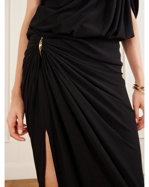 Sportmax Black Embellished Draped Jersey Midi Skirt