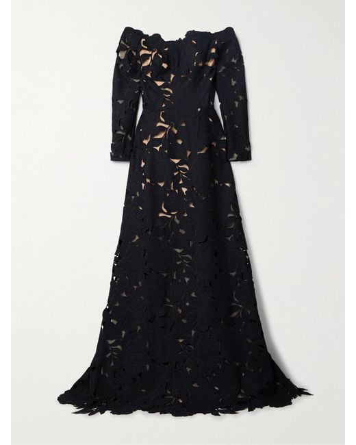 Robe Du Soir Épaules Nues En Dentelle Cordonnet Kasia Costarellos en coloris Black