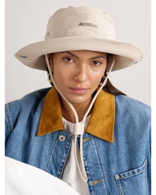 Jacquemus White Le Bob De Nimes Fischerhut Aus Einer Leinen-Baumwollmischung Mit Verzierungen