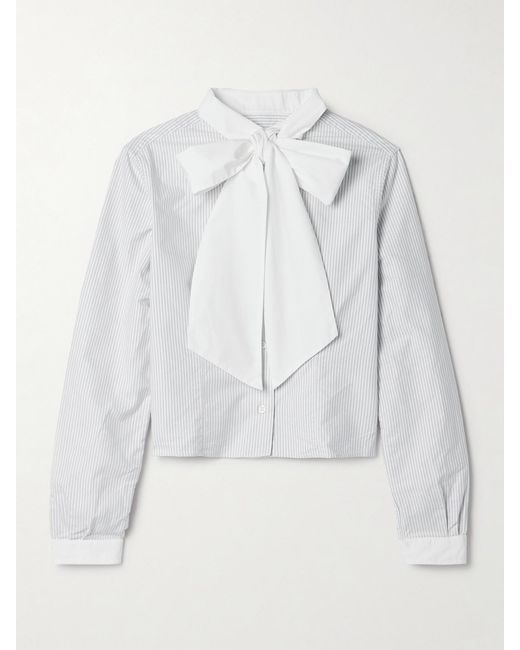 Thom Browne White Cropped Poplin-Trimmed Striped Cotton Oxford Shirt