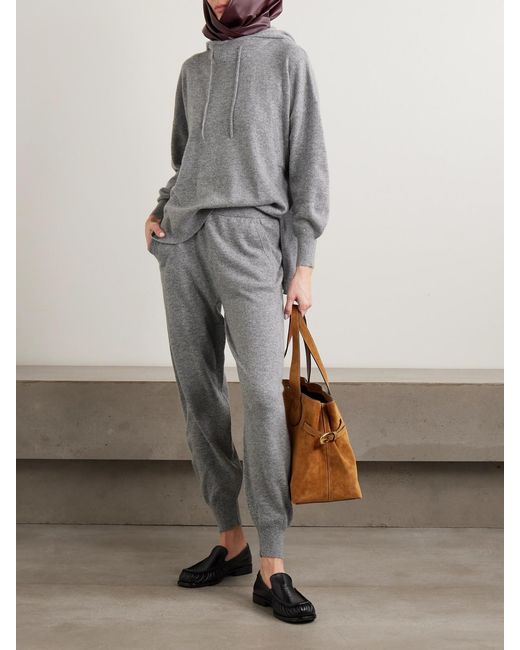 Allude Gray Cashmere Hoodie And Track Pants Set