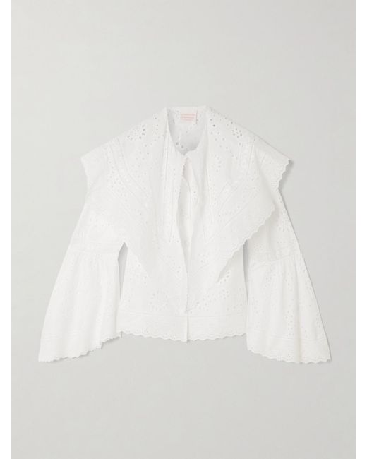 Loretta Caponi White Azzurra Broderie Anglaise Cotton-Poplin Blouse
