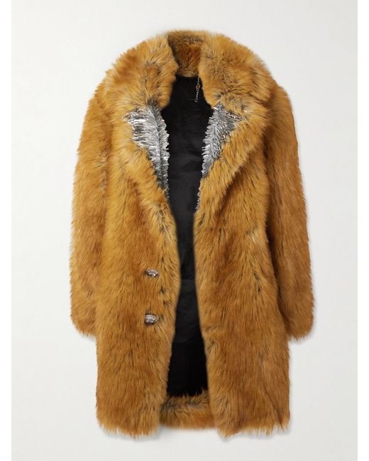 Rabanne Brown Oversized Embellished Plush Coat