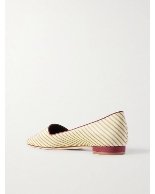 Manolo Blahnik Natural Fontenai Grosgrain-Trimmed Striped Satin Flats