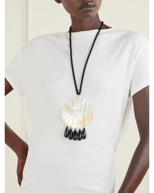 Julietta Natural Iris Rhodium-Plated, Shell, Resin And Cord Necklace