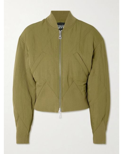 Jean Paul Gaultier Green Paneled Quilted Recycled-Shell Bomber Jacket