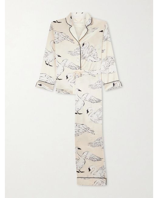 Olivia Von Halle Natural Lila Printed Silk-Satin Pajama Set