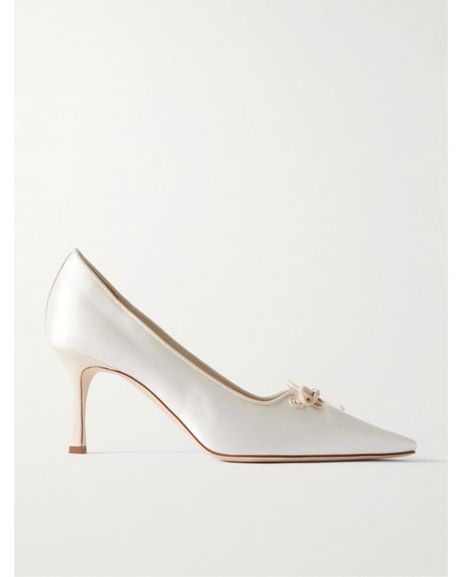 Manolo Blahnik White Zaman 70 Pumps Aus Satin Mit Lederbesätzen