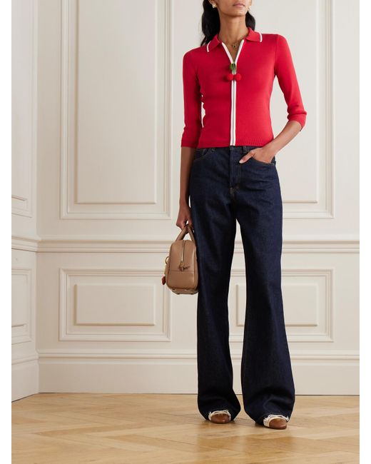 Valentino Garavani Red Cropped Cotton Cardigan