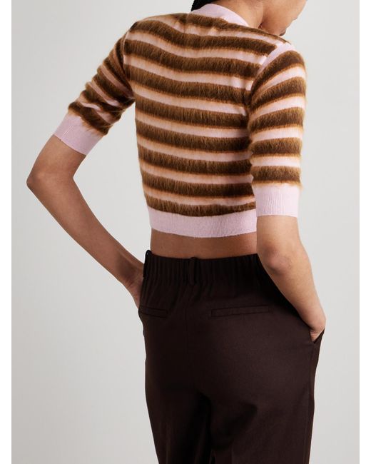 Marni Brown Striped Mohair Blend-Trimmed Wool Cardigan