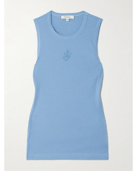 J.W. Anderson Blue Tanktop Aus Geripptem Baumwoll-Jersey Mit Stickerei