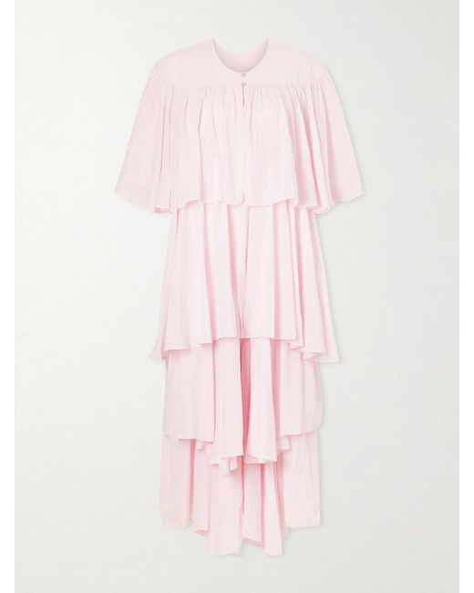Les Vacances d'Irina Pink Formentera Ruffled Cotton And Silk-Blend Voile Kaftan