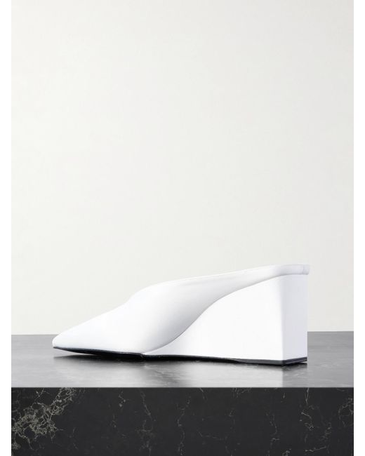Alaïa White Satin Point-Toe Wedge Mules