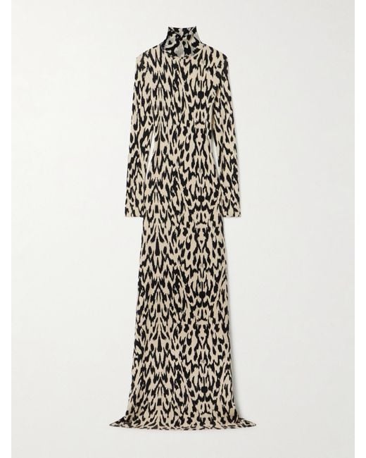 Brandon Maxwell White The Camille Leopard-Print Cashmere Turtleneck Maxi Dress