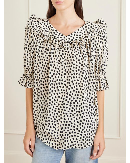 Chloé White Gathered Polka-Dot Silk Crepe De Chine Blouse